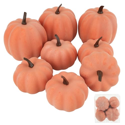 Image of Ghrdopy Fake Pumpkins, 8 Pcs Orange Artificial Pumpkins, Plastic Pumpkins for Thanksgiving Party Table Centerpiece Autumn Home Decoration-B