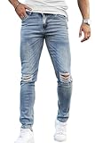 Mens Classic Slim Fit Stretch Jeans for Men Skinny Flex Denim Pants Ripped Designer, Light Blue-3, 36