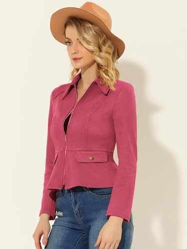 Allegra K Women's Faux Suede Jacket Short Zip Up Motorcycle Biker Coat3