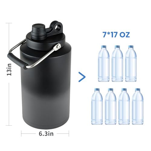 1 Gallon Water Bottle Insulated Stainless Steel Keeps Ice 48Hr, Large Water Gallon Jug Wide Mouth Leakproof Vacuum for Gym, Camping, & Construction Gradient Grey