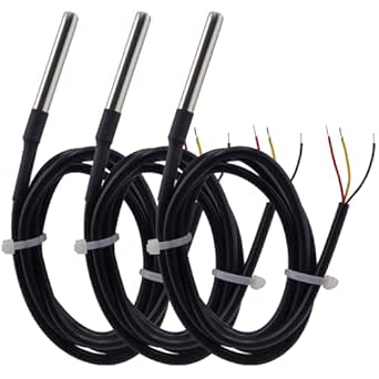 3Pcs DS18B20 Temperature Sensor 1 M, Waterproof Digital DS18B20 Sensors, DS18B20 Temperature Probe, Stainless Steel Probe Compatible for Arduino/Raspberry Pi/ESP32, ESP8266,