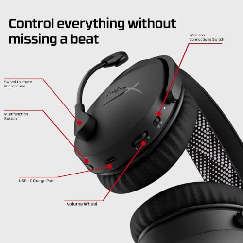 Image of HyperX Cloud Jet Smartchoice Dual Wireless Gaming Headset, 2.4GHz dongle, Bluetooth 5.2, PC, PS5, Nintendo Switch, Steam Deck, Mobile, USB-A, Black