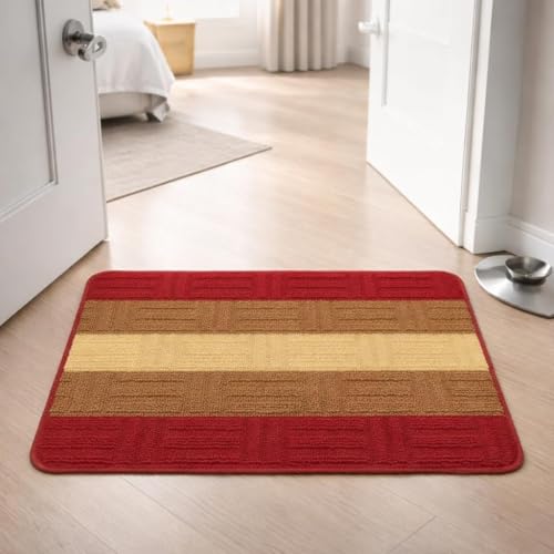 Image of DecorTwist PVC Door Mat 60x40 cm | Heavy Duty Indoor Outdoor Entrance Mat | Anti-Slip Rubber Back | Waterproof, Dust & Dirt Trapping | Non-Slip Mat for Home & Office | Style 5 Red Beige | Pack of 2