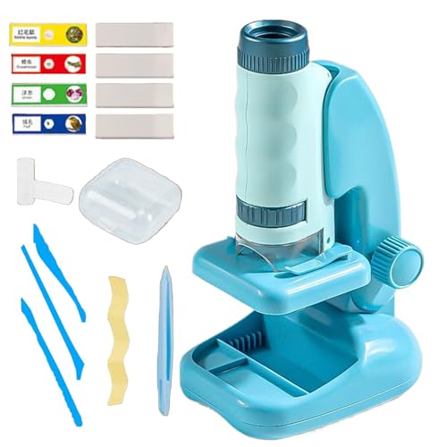 Kit de microscopio para niños | de doble iluminación, Microscopio educativo portátil con aumento 60x-180x | Juguete científico educativo y ligero para niños de 2 años y mayores, niños y niños