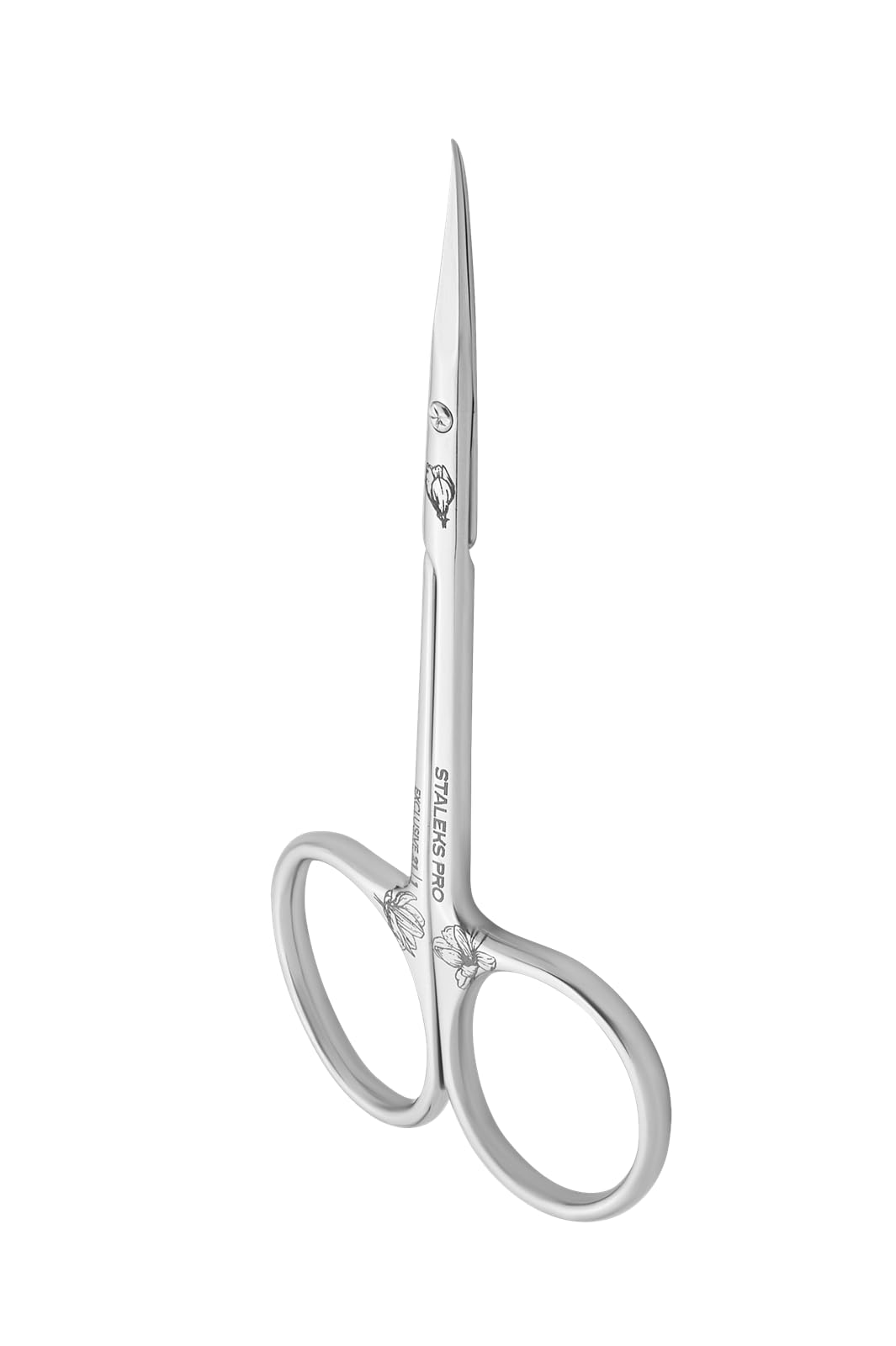 STALEKS PRO - Forbici professionali per pelle cuticole, maniglia curva, lunghezza impugnatura media "M" (lunghezza lama - 25 mm, forma a gancio) Exclusive 21 TYPE 1 (Design: Fior di Magnolia) SX-21/1m