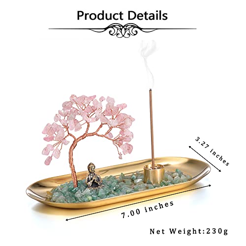 Top Plaza Incense Holder For Sticks Incense Stands Trays Burner Rose Quartz Healing Crystals Stones Money Tree Holder For Yoga Meditation Buddha Statue Home Decor Housewarming Gifts #TOP5