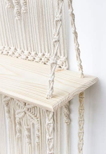 Afuly Macrame Wall Hanging Shelf Boho Floating Shelf, Handcraft Bohemian Decor, Cute 2 Tiers Woven Shelves for Bathroom Plants Picture Frame, Home Storage and Organizer