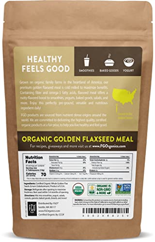 Organic Ground Golden Flaxseed Meal | Cold Milled | Grown In Usa | 16Oz Resealable Bag (1Lb) | By Fgo #TOP1