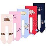L&K-II 5er Pack Baby Mädchen thermo Frottee Strumpfhose nach Zufallsprinzip Baby Kinder Bären Löwen schneeflocken Muster Strumpfhose mehrfarbig 2775 0-12M