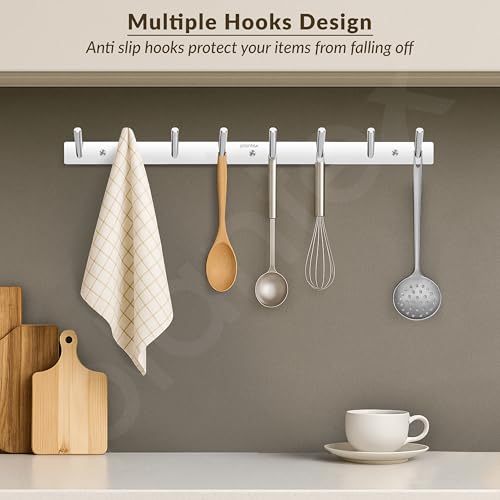 Image of Plantex Wall Hooks for Hanging Cloth /Stainless Steel Towel Hangers /Bathroom Robe Hooks /Door Hangers /Round Wall Hook /Hook Rail for Hanging Keys - 8 Hooks (Pack of 1, Chrome)