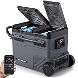 TECXERLLON 12 Volt Car Refrigerator Dual Zone Electric Cooler, 50 Quart Portable Freezer Fridge with APP Control, Compatible with Detachable Battery (Not Included), for Overlanding, Camping, RV, Truck