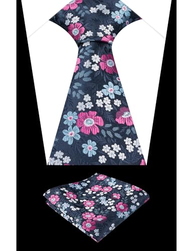 Image of Alizeal Mens 3.15'' Natural Flower Pattern Tie with Floral Pocket Square Set