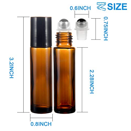 Roller Ball Bottle for Essential Oils 10ml 36 Pack, RUCKAE Essential Oil Roller Bottles, 36 Pack Amber Glass Roller Bottles with Stainless Steel Roller Balls, Openers, Droppers,Funnels Mark Pen