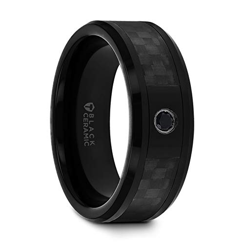 Roy Rose Jewelry Mens Black Ceramic Black Diamond Wedding Ring - Black Carbon Fiber Inlay Comfort Fit - 8mm Wide - Style Name: Aberdeen