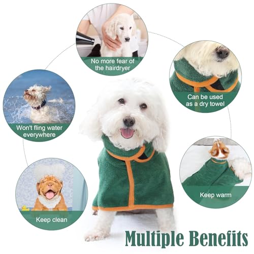 FORYNXHWIN Hundebademantel Mikrofaser, Hundebademantel Extra Saugfähig, Badezubehör Badetuch Schnelltrockend Hund, Bademantel für Kleine Mittlere Hunde (S, Grün)