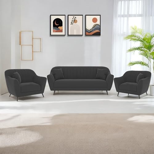 Image of Atticus 3+1+1 Seater Sofa Set for Living Room (Black Colour) Premium Fabric Sofa