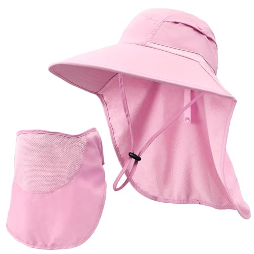 Image of Sun Hats for Men Women Detachable Face Cover Wide Brim Fishing Hats with Neck Flap UPF 50+ Outdoor Safari Hats