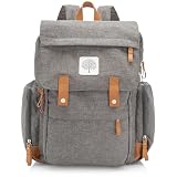 Parker Baby Co. Diaper Backpack - Large Diaper Bag with Insulated Pockets, Stroller Straps and Changing Pad -Birch Bag - Gray
