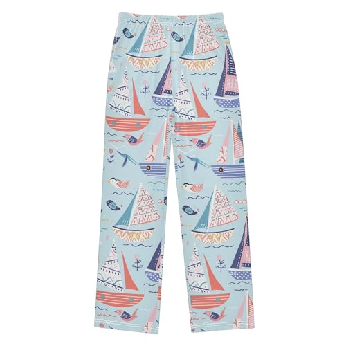 Pajama Pants Long Track Pants Marine Themed Sailing Boats Pattern Sweatpants Athletic for 6-14 Years