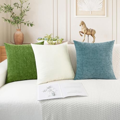 Image of CaliTime Throw Pillow Covers Decorative 18 X 18 Inches Pack of 4 Cozy Chenille Cushion Cases for Couch Sofa Bed Living Room Home Cream