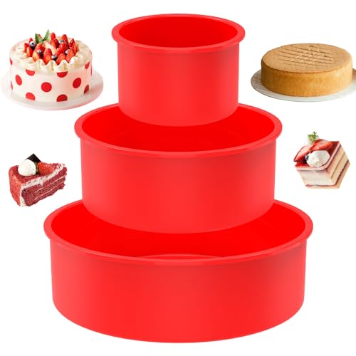 3 Pcs Silicone Cake Tins for Baking - 3 Sizes 4,6,8 Inch Nonstick-Quick Release Silicone Baking Pans Set for Layer, Cheese, Colorful Cakes & Muffins