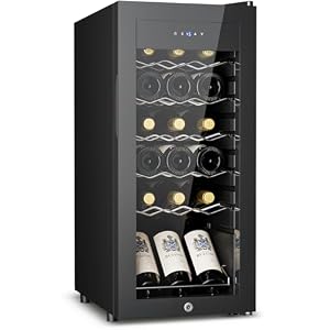 Feelfunn 18 Bottle Compressor Wine Cooler Refrigerator – Freestanding Wine Fridge with Glass Door & Digital Temperature Control, Wine Refrigerator for Red, White, Champagne or Sparkling Wine, Black