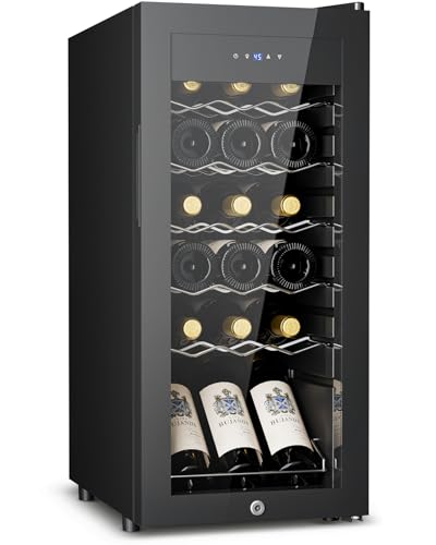 Feelfunn 18 Bottle Compressor Wine Cooler Refrigerator - Freestanding Wine Fridge with Glass Door & Digital Temperature Control, Wine Refrigerator for Red, White, Champagne or Sparkling Wine, Black