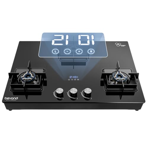 Image of Beyond Appliances Solaria 3 full Brass Burner Smart Gas Stove Auto Ignition | Digital Timer | Flame Failure Device | Toughened Glass | ISI Certified | LPG & PNG Compatible Cooktop | ISI Certified