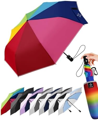 LILAC Regenschirm Klein Stabil Windfest, 110cm Taschenschirm Auf-Zu-Automatik, Kompakter Reiseschirm mit Klettverschluss & Karabiner, Leicht Faltschirm für Damen Herren