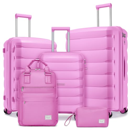 Image of Luggage Sets 5 Pieces, Suitcase Set with Wheels, Suitcases for Women | PP Lightweight Luggage, 360 Spinner Wheels, Carry on Luggage Set with Backpack for women