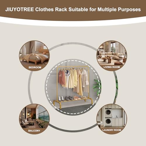 image for JIUYOTREE Metal 43.3 Inches Garment Rack with Bottom Shelf Clothing Ra