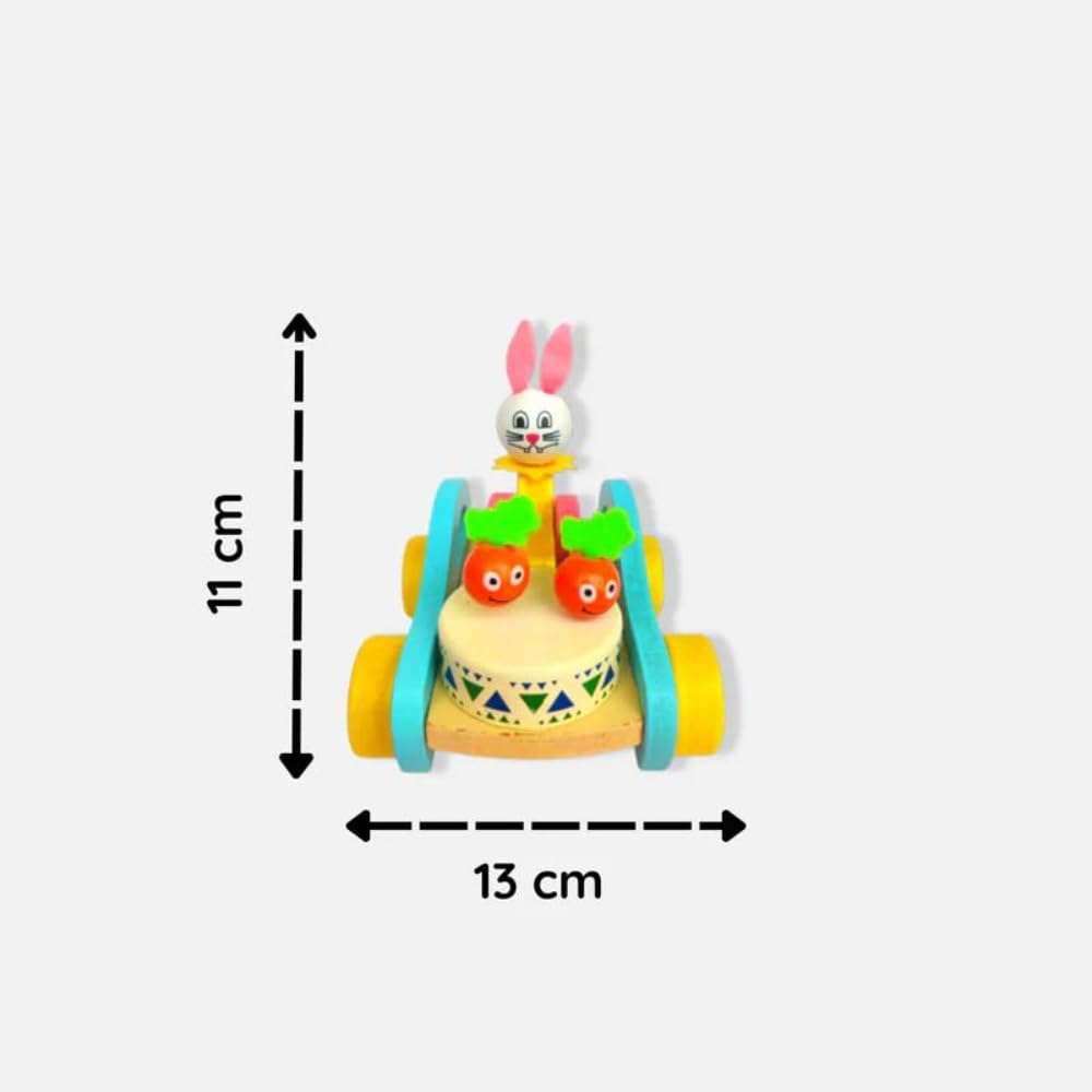SubiMouIQ Montessori Wooden Baby Toy – Musical Bunny Drummer Push & Pull Walker | Educational Early Learning Toy for Toddlers | Multicolor Pull-Along Car for Babies | Newborn Gift – 11x13x11 cm - Image 7 thumbnail