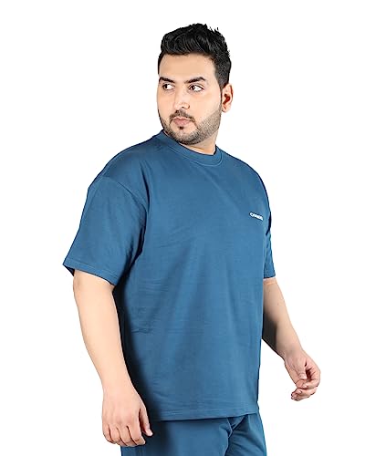 Image of CHKOKKO Men's Plus Size Terry Cotton Loose Fit Half Sleeves T-Shirt