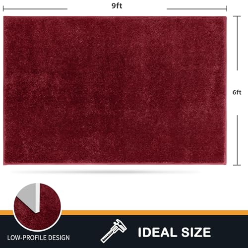 PURRUGS Easy Care Area Rug 6ft x 9ft, Non-Slip Washable Entryway Rug, Stain Resistant Accent Rug for Hallway, Living Room, Bedroom and Mudroom, Burgundy Red