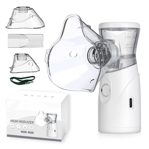 Lvozize Nebulisateur Inhalateur pour Adultes et Enfants, Silencieux Aerosol Portable Deux Modes de Nébulisation USB-C Nebulisateur 2 Masques Et Embout Buccal pour La Maison et Les Voyages