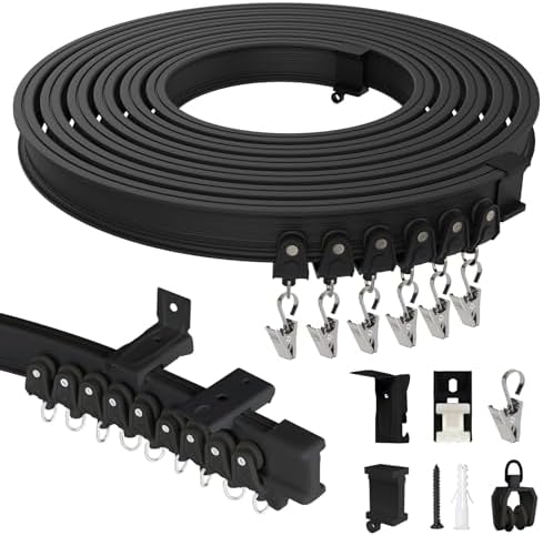 EFUTURETIME 10M Cortina Riel Flexible para Techo y Pared, Riel Cortina Camper de ABS con Poleas Silenciosas para Separación de Habitaciones, Cortinas,...