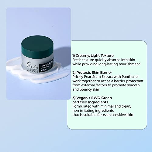 YADAH Cactus Cream 1.69 Fl.Oz. – Facial Hydrating Moisturizer Forming Moisture Barrier for Sensitive Dry Skin