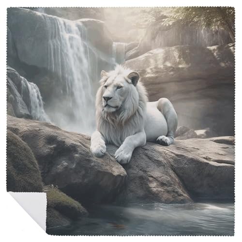 Servilletas de tela lavables que evitan manchas persistentes con diseño de león sobre roca 7