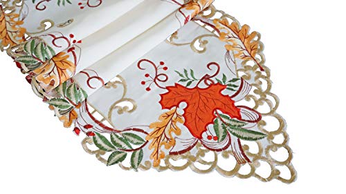 Thanksgiving Table Runners Holiday Leaf Table Runners For Halloween,Parties,Fall/Autumn Harvest Home Dresser Scarf Decoration,Cutouts Applique Embroidered Maple Leaves Table Runner,14 By 54 Inches #TOP4