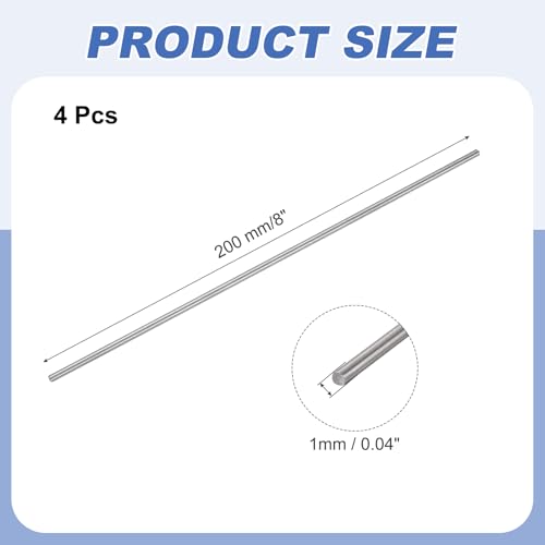 QUARKZMAN 4 Stk Titanium Rundstange 0.04 Zoll Durchmesser (1mm) 8 Zoll Länge GR5 Metall Massiv TC4 Titanium ium Rundstange Stangenmaterial Für Modellflugzeug Autos Schiff DIY Handwerk