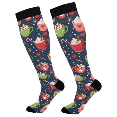 Image of Pigsaly Red White Polka Dot Womens Compression Socks Athletic Tube Sock Knee High Socks Outdoor Sport Socks