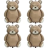 4D 35'' Big Brown Bear Balloons Cartoon Teddy Bear Party Supplies, 4 Pack Matte Bear Helium Mylar Foil Balloons For Jungle Woodland Animal Farm Safari Zoo Themed Party Decoration Home Decor