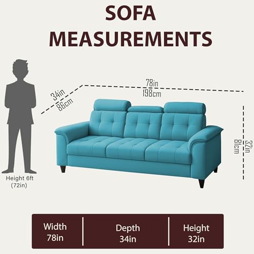 Image of Casaliving Ella 3 Seater Sofa Set for Living Room (Turquise Colour Fabric) Premium Fabric Sofa