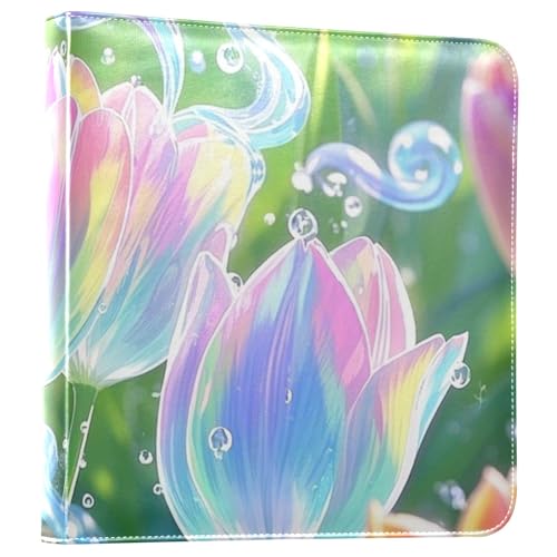 Photo Album 4x6, 5x7,6x8,Artificial Leather Photo Albums with 20 Detachable Sheets Tulips Pattern for Family Wedding,Multi 16