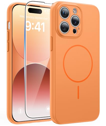 Image of FNTCASE for iPhone 14 Pro Max Case Orange: [Compatible with Magsafe] Solid Matte 14 Pro Max Magnetic Phone Cover with [Full Camera Protection] [Screen Protector] Military Grade Shockproof Protective
