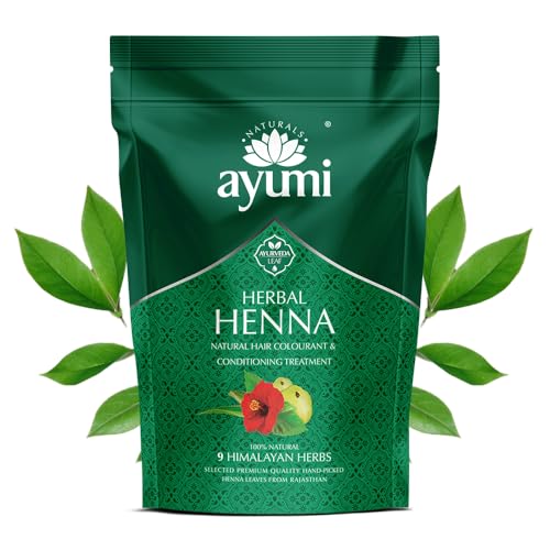 Ayumi Herbal Henna Powder with 9 Himalayan Herbs | Bhringraj Powder | Hibiscus | Brahmi | Nourishing Natural Hair Dye, Dandruff Control |Reducing Itchiness Henna Hair Dye for Men & Women |150g