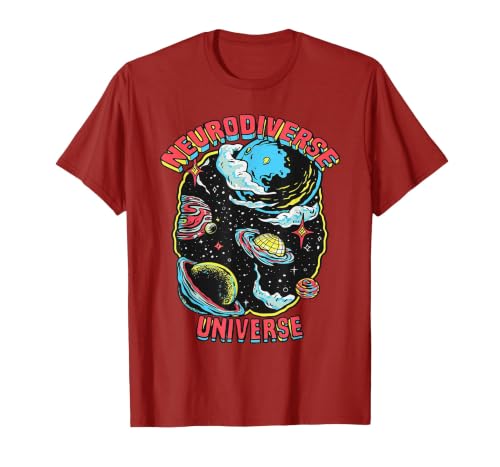 Neurodiverse Universe Neurodiversity Embrace ADHD Autism ASD T-Shirt, Men, Cranberry Red, Medium