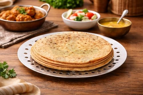 Image of Stainless Steel Chapati Basket Roti Holder for Dining Table Round Bread Naan Paratha Serving Plate Rust Resistant Durable Kitchen & Dinnerware Serveware (Big 9 Inch)