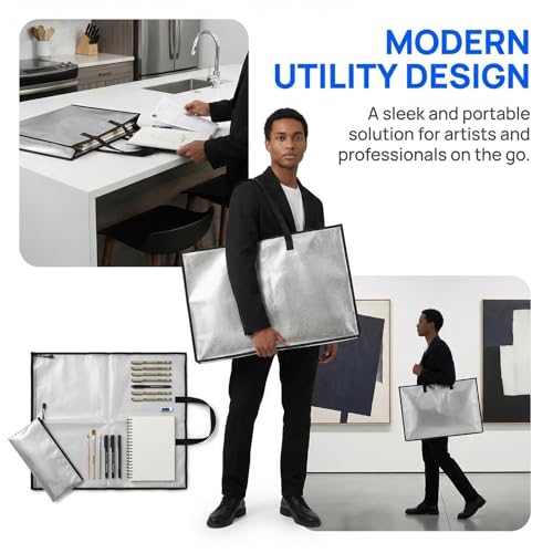 Kunstmappe 19 x 25 Zoll – A2 Dokumentenhülle, Tragbare Aufbewahrungstasche mit Griff und Reißverschluss für Schule, Büro & Zuhause