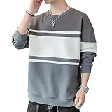 [wolass] パーカー メンズ 長袖 トレーナー 服 丸首 秋服 Tシャツ 快適 ハンサム ストライプ ステッチ 大きいサイズ ゆったり おしゃれ カジュアル 無地 ポリエステル カジュアル 秋冬 Grey-2XL